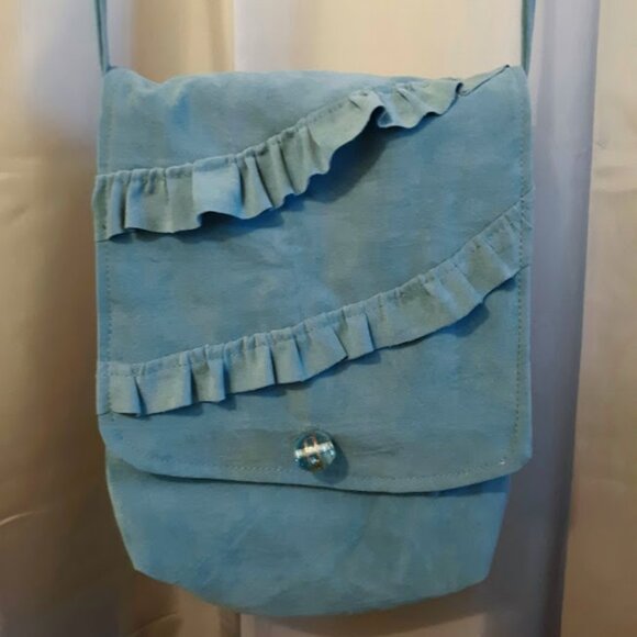 NEW Velvet texture Ruffled Crossbody Purse Shoulder bag FlipTop Blue Cute Girlie - Picture 1 of 9